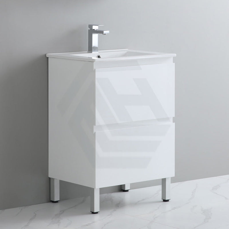 600-1500Mm Bathroom Floor Vanity Freestanding Gloss White Polyurethane Pvc Cabinet Only & Ceramic