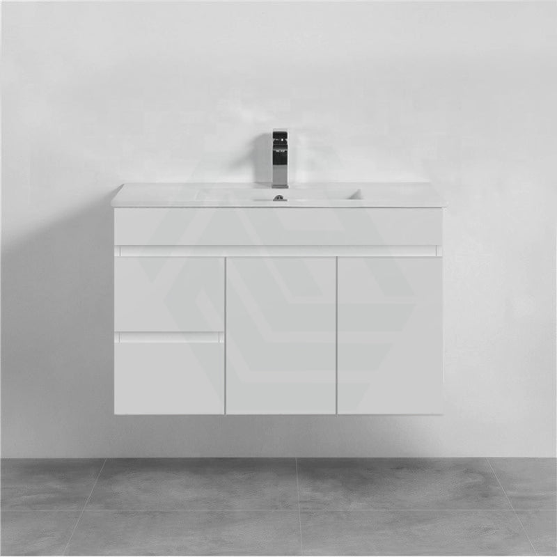 600-1500Mm Bathroom Premium Floating Vanity Wall Hung White Polyurethane Pvc Cabinet Only & Ceramic