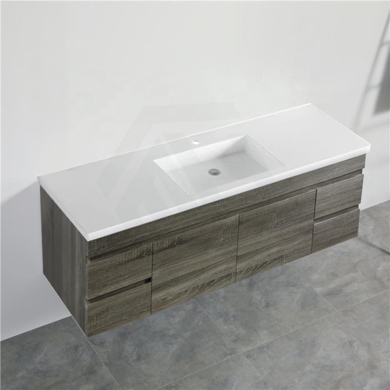 600-1500Mm Berge Dark Grey Wall Hung Vanity With Left / Right Drawer And Ceramic Poly Tops Options