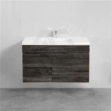 600-1500Mm Berge Dark Grey Wall Hung Vanity With Left / Right Drawer And Ceramic Poly Tops Options