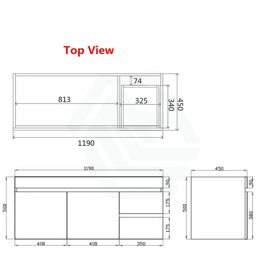 1200X450X550Mm Dark Grey Wall Hung Vanity Cabinet With Left / Right Side Drawers And Optional