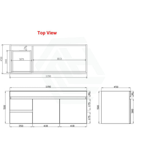 1200X450X550Mm Dark Grey Wall Hung Vanity Cabinet With Left / Right Side Drawers And Optional