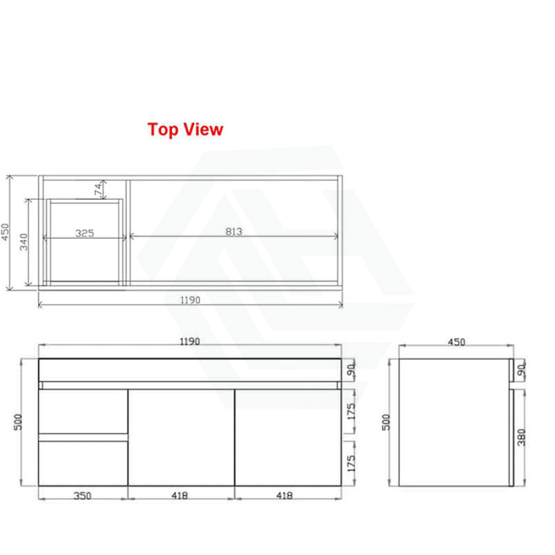 1200X450X550Mm Dark Grey Wall Hung Vanity Cabinet With Left / Right Side Drawers And Optional