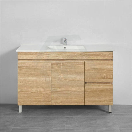 600-1500Mm Freestanding Bathroom Floor Vanity White Oak Wood Grain Left/Right Side Pvc Filmed