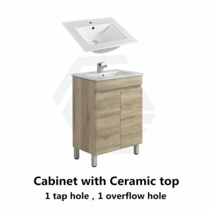 600-1500Mm Freestanding Bathroom Floor Vanity White Oak Wood Grain Left/Right Side Pvc Filmed