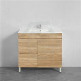 600-1500Mm Freestanding Bathroom Floor Vanity White Oak Wood Grain Left/Right Side Pvc Filmed