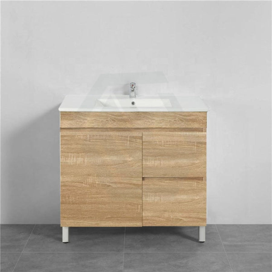 600-1500Mm Freestanding Bathroom Floor Vanity White Oak Wood Grain Left/Right Side Pvc Filmed