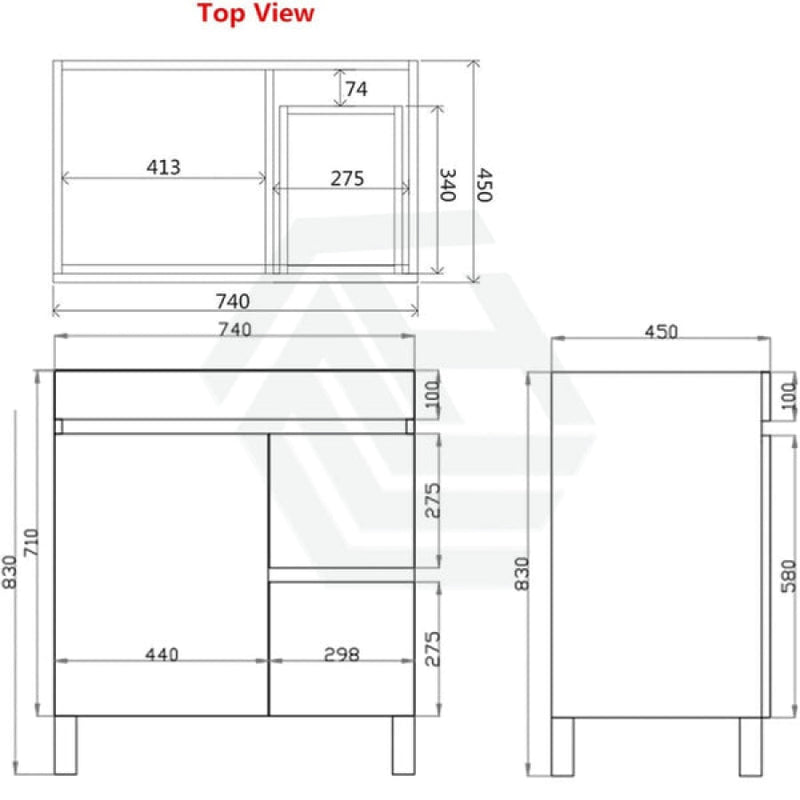 600-1500Mm Freestanding Bathroom Floor Vanity White Oak Wood Grain Left/Right Side Pvc Filmed