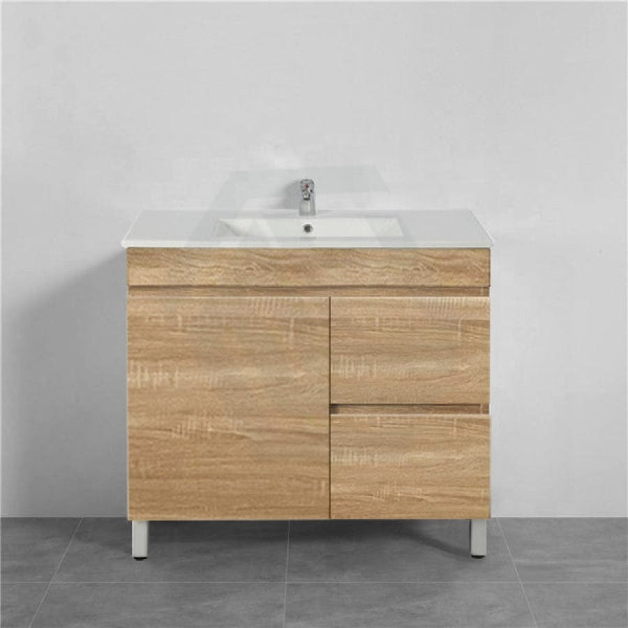 600-1500Mm Freestanding Bathroom Floor Vanity White Oak Wood Grain Left/Right Side Pvc Filmed