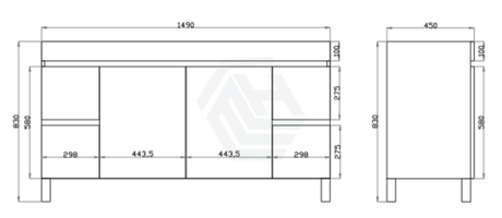 600-1500Mm Freestanding Bathroom Floor Vanity White Oak Wood Grain Left/Right Side Pvc Filmed