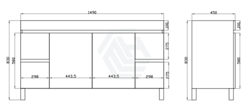 600-1500Mm Freestanding Bathroom Floor Vanity White Oak Wood Grain Left/Right Side Pvc Filmed