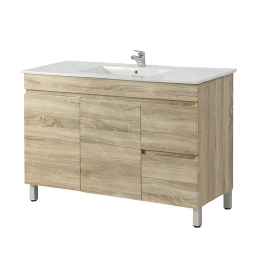 600-1500Mm Freestanding Bathroom Floor Vanity White Oak Wood Grain Left/Right Side Pvc Filmed