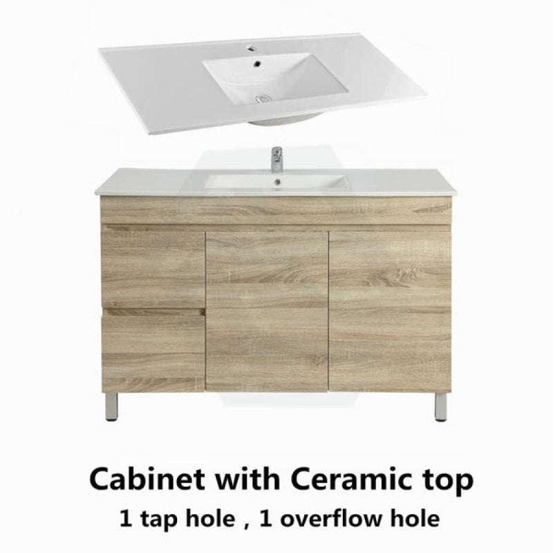 600-1500Mm Freestanding Bathroom Floor Vanity White Oak Wood Grain Left/Right Side Pvc Filmed