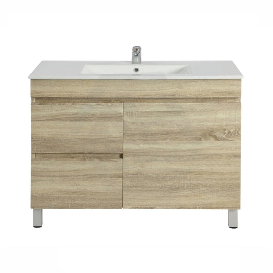 600-1500Mm Freestanding Bathroom Floor Vanity White Oak Wood Grain Left/Right Side Pvc Filmed