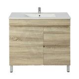 600-1500Mm Freestanding Bathroom Floor Vanity White Oak Wood Grain Left/Right Side Pvc Filmed