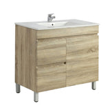 600-1500Mm Freestanding Bathroom Floor Vanity White Oak Wood Grain Left/Right Side Pvc Filmed