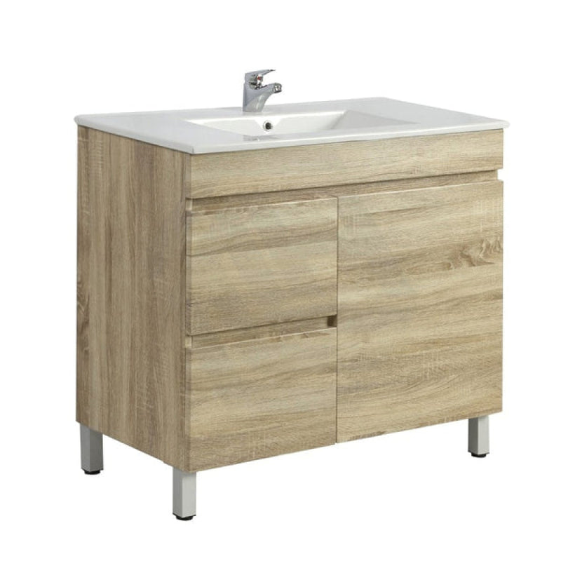 600-1500Mm Freestanding Bathroom Floor Vanity White Oak Wood Grain Left/Right Side Pvc Filmed