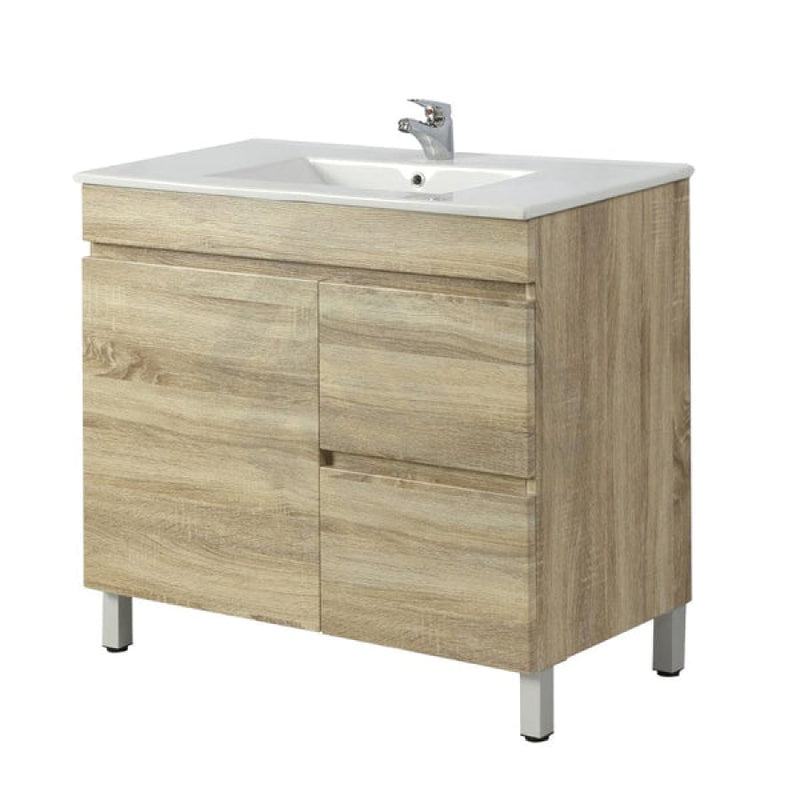 600-1500Mm Freestanding Bathroom Floor Vanity White Oak Wood Grain Left/Right Side Pvc Filmed