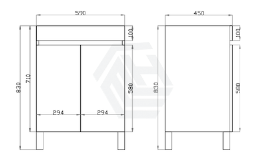 600-1500Mm Freestanding Bathroom Floor Vanity White Oak Wood Grain Left/Right Side Pvc Filmed