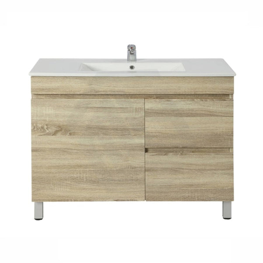 600-1500Mm Freestanding Bathroom Floor Vanity White Oak Wood Grain Left/Right Side Pvc Filmed