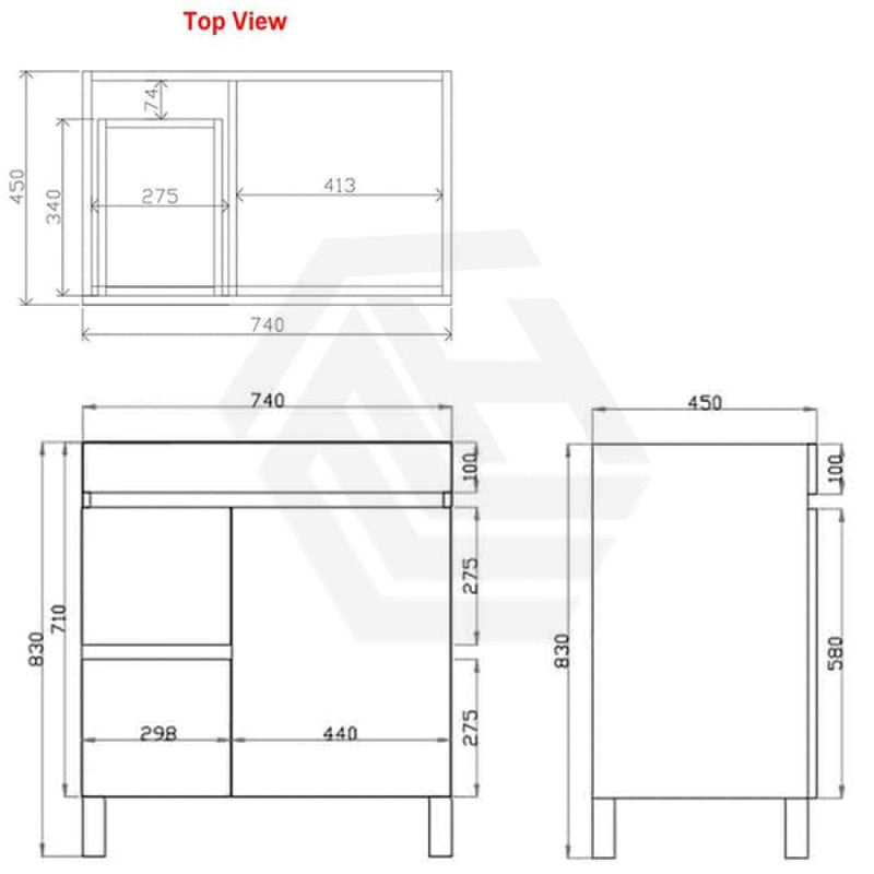 600-1500Mm Freestanding Bathroom Floor Vanity White Oak Wood Grain Left/Right Side Pvc Filmed