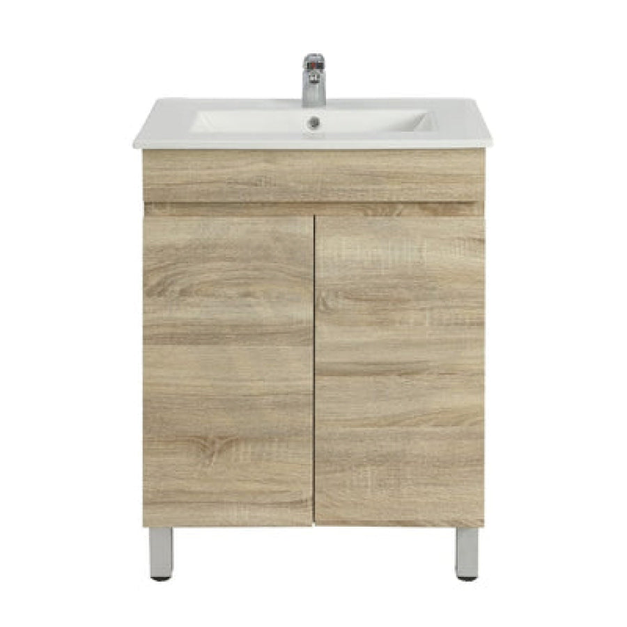 600-1500Mm Freestanding Bathroom Floor Vanity White Oak Wood Grain Left/Right Side Pvc Filmed