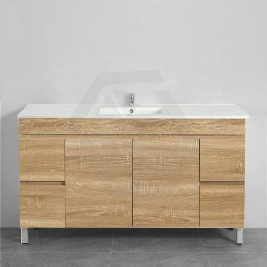 600-1500Mm Freestanding Bathroom Floor Vanity White Oak Wood Grain Left/Right Side Pvc Filmed