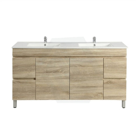 600-1500Mm Freestanding Bathroom Floor Vanity White Oak Wood Grain Left/Right Side Pvc Filmed