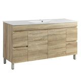 600-1500Mm Freestanding Bathroom Floor Vanity White Oak Wood Grain Left/Right Side Pvc Filmed