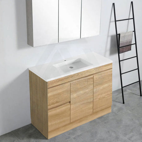 600-1500Mm Berge Freestanding Bathroom Floor Vanity With Kickboard White Oak Wood Grain Pvc Filmed