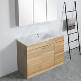 600-1500Mm Berge Freestanding Bathroom Floor Vanity With Kickboard White Oak Wood Grain Pvc Filmed