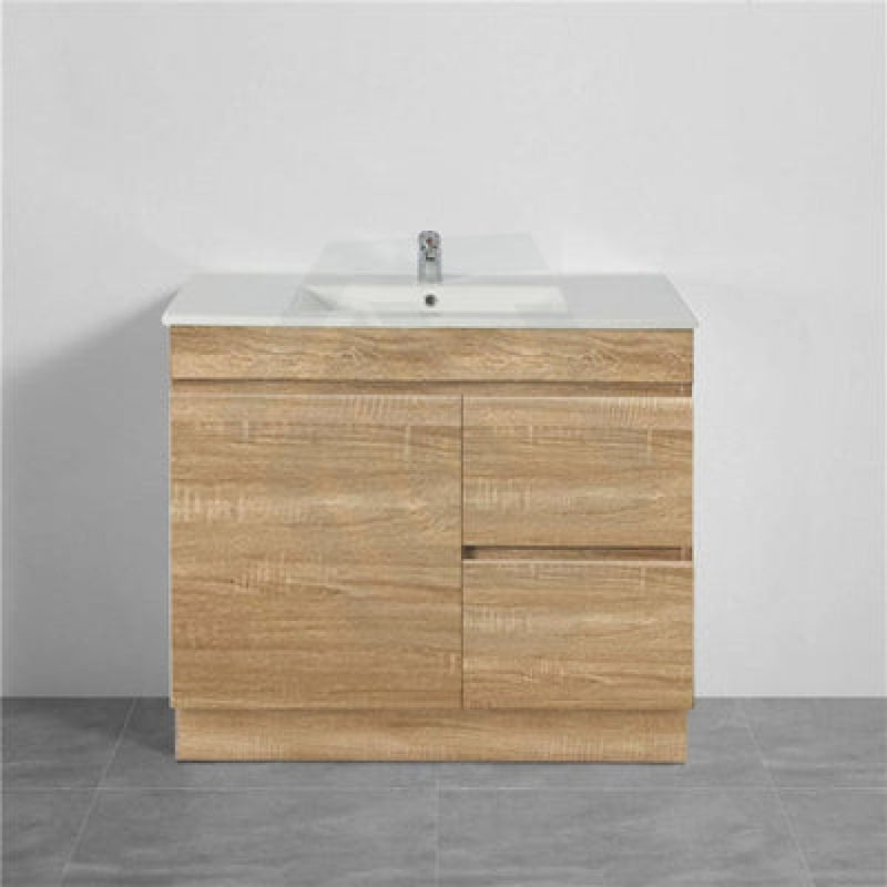 600-1500Mm Berge Freestanding Bathroom Floor Vanity Kickboard White Oak Wood Grain Left/Right Side