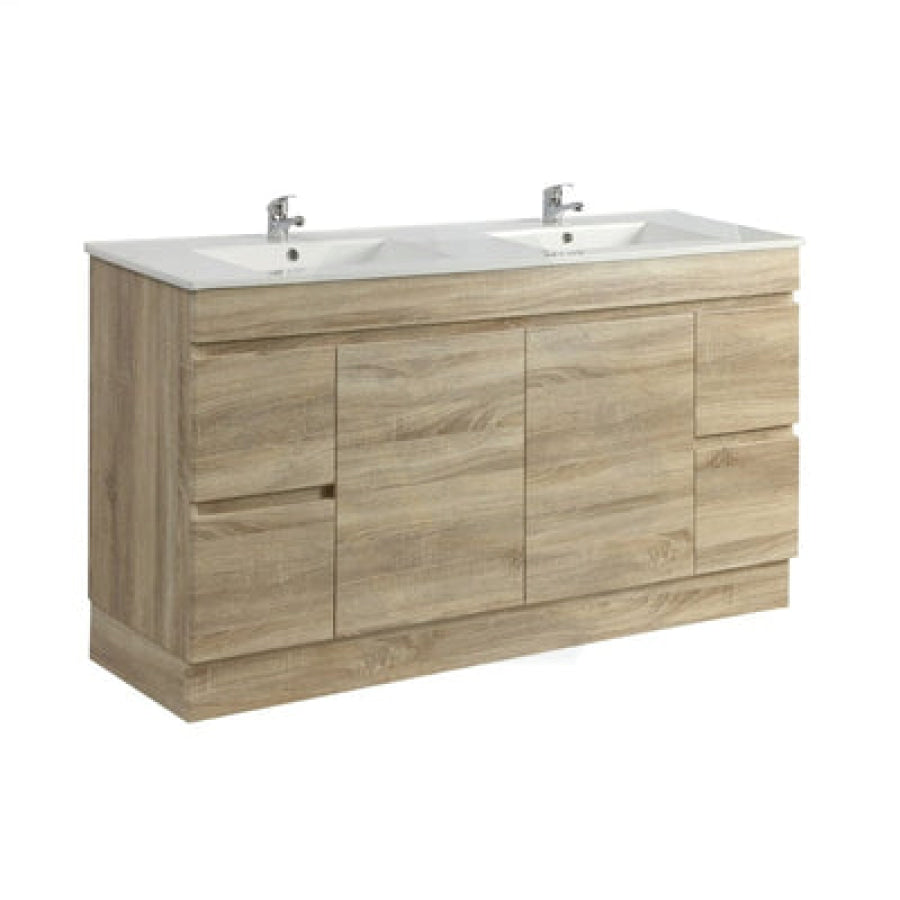 600-1500Mm Berge Freestanding Bathroom Floor Vanity Kickboard White Oak Wood Grain Left/Right Side