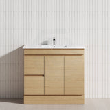 600-1500Mm Berge Freestanding Bathroom Floor Vanity With Kickboard White Oak Wood Grain Pvc Filmed