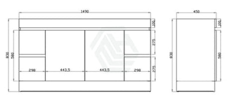 600-1500Mm Berge Freestanding Bathroom Floor Vanity Kickboard White Oak Wood Grain Left/Right Side