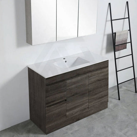 600-1500Mm Berge Freestanding Vanity With Kickboard Dark Grey Wood Grain Pvc Filmed Cabinet Only &