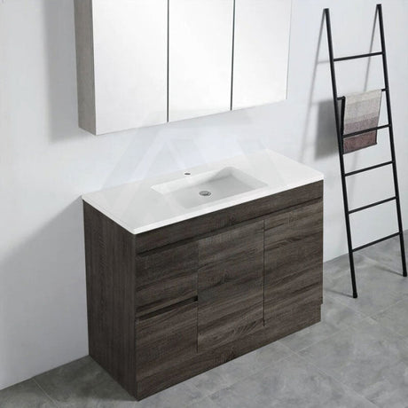 600-1500Mm Berge Freestanding Vanity With Kickboard Dark Grey Wood Grain Pvc Filmed Cabinet Only &