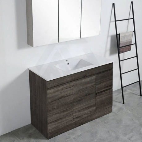 600-1500Mm Berge Freestanding Vanity With Kickboard Dark Grey Wood Grain Pvc Filmed Cabinet Only &