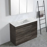 600-1500Mm Berge Freestanding Vanity With Kickboard Dark Grey Wood Grain Pvc Filmed Cabinet Only &