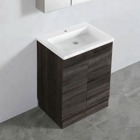 600-1500Mm Berge Freestanding Vanity With Kickboard Dark Grey Wood Grain Pvc Filmed Cabinet Only &