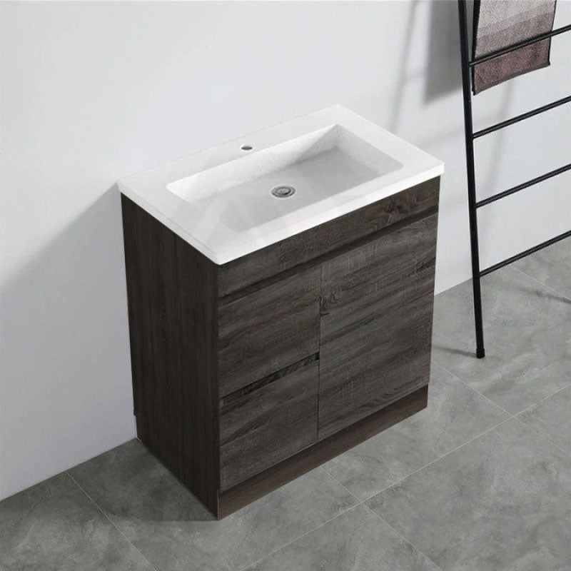 600-1500Mm Berge Freestanding Vanity With Kickboard Dark Grey Wood Grain Pvc Filmed Cabinet Only &