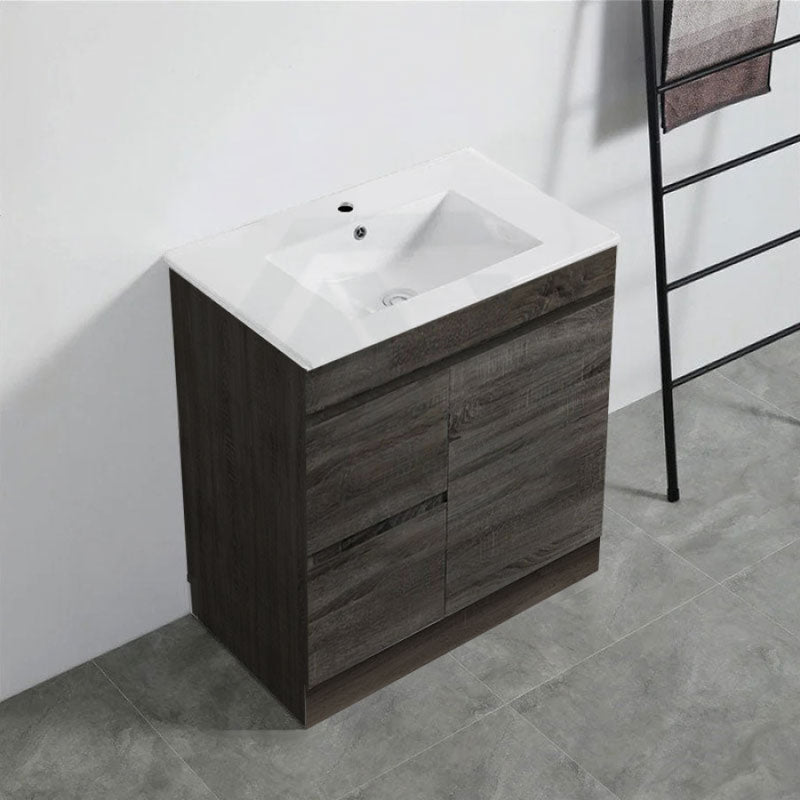 600-1500Mm Berge Freestanding Vanity With Kickboard Dark Grey Wood Grain Pvc Filmed Cabinet Only &