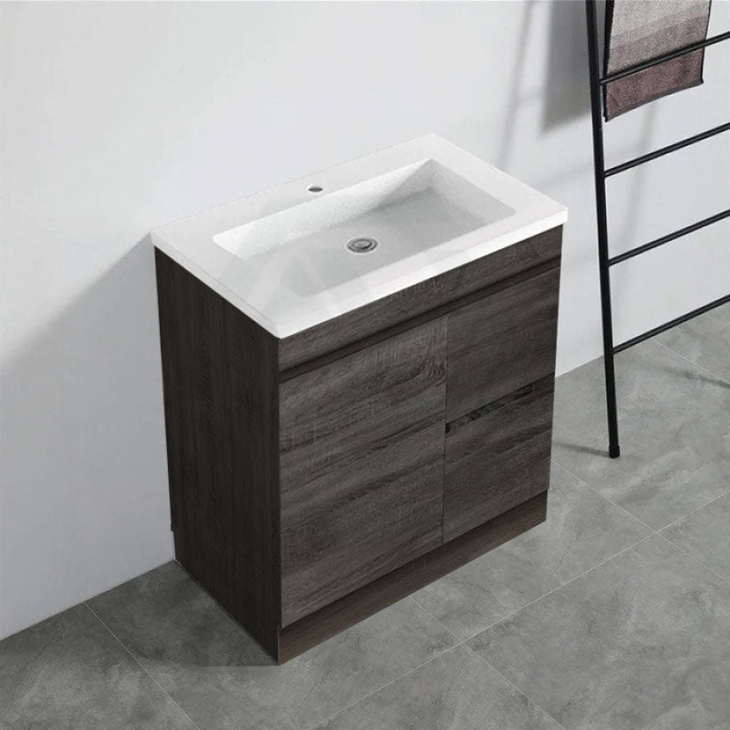 600-1500Mm Berge Freestanding Vanity With Kickboard Dark Grey Wood Grain Pvc Filmed Cabinet Only &