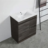 600-1500Mm Berge Freestanding Vanity With Kickboard Dark Grey Wood Grain Pvc Filmed Cabinet Only &