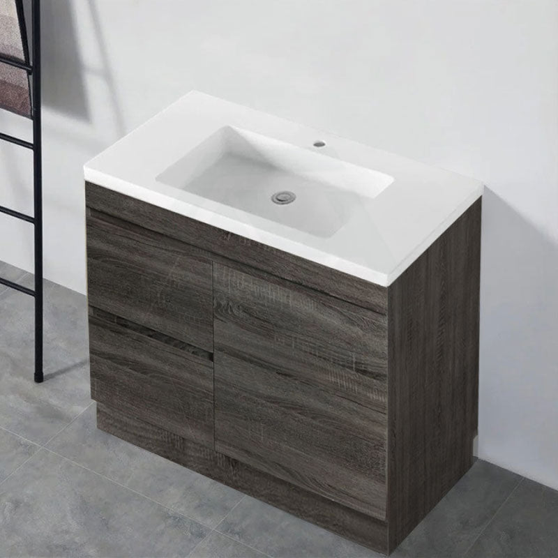 600-1500Mm Berge Freestanding Vanity With Kickboard Dark Grey Wood Grain Pvc Filmed Cabinet Only &