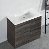 600-1500Mm Berge Freestanding Vanity With Kickboard Dark Grey Wood Grain Pvc Filmed Cabinet Only &