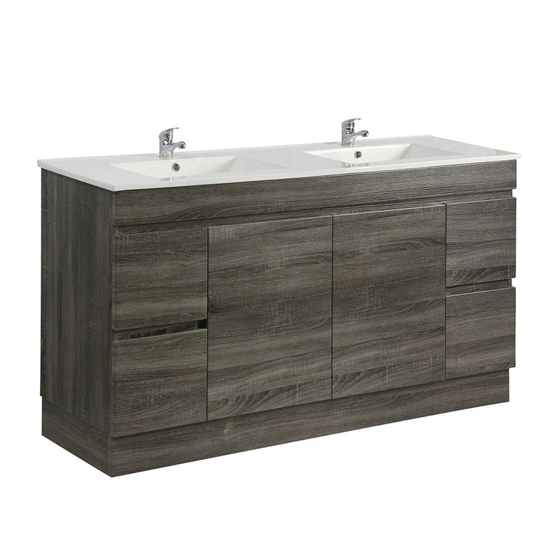 600-1500Mm Berge Freestanding Vanity With Kickboard Dark Grey Wood Grain Pvc Filmed Cabinet Only &