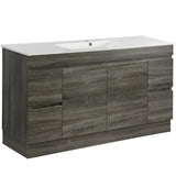 600-1500Mm Berge Freestanding Vanity With Kickboard Dark Grey Wood Grain Pvc Filmed Cabinet Only &