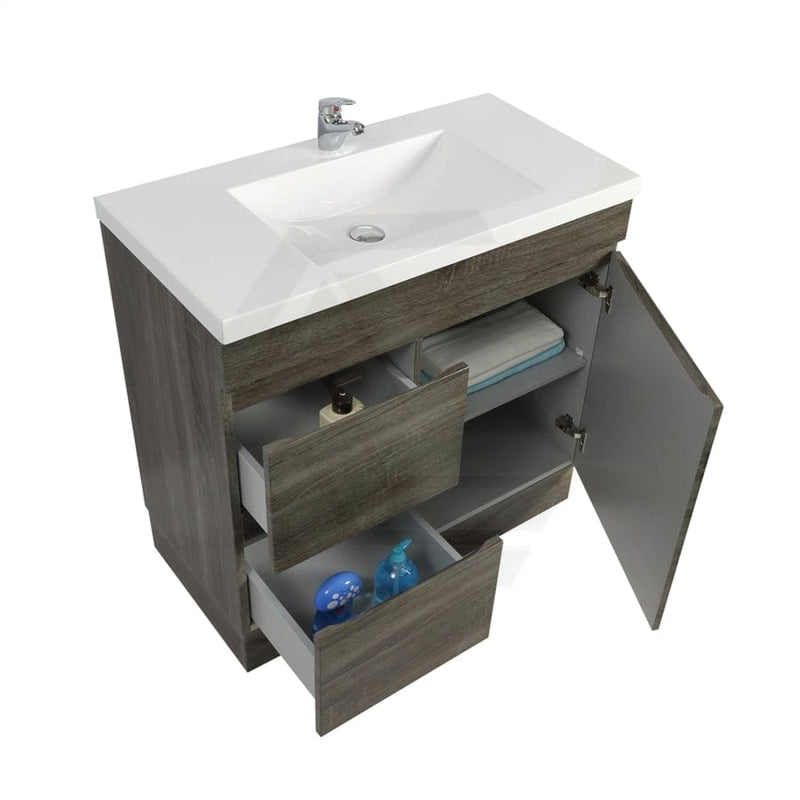 600-1500Mm Berge Freestanding Vanity With Kickboard Dark Grey Wood Grain Pvc Filmed Cabinet Only &