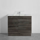 600-1500Mm Berge Freestanding Vanity With Kickboard Dark Grey Wood Grain Pvc Filmed Cabinet Only &